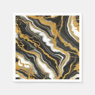 Chique zwart-wit marmer look glamour bruiloft servet