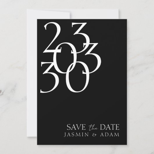 Chique zwart wit minimale typografie bruiloft save the date (Voorkant)