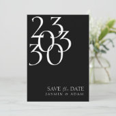 Chique zwart wit minimale typografie bruiloft save the date (Staand voorkant)