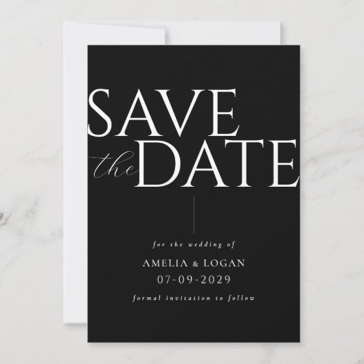 Chique Zwart-wit Modern Minimalist Save The Date (Voorkant)