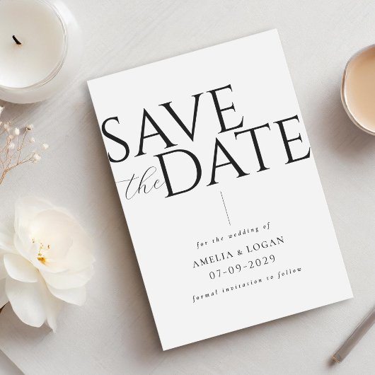 Chique Zwart-wit Modern Minimalist Save The Date