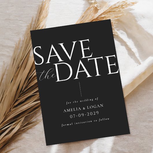 Chique Zwart-wit Modern Minimalist Save The Date