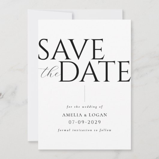 Chique Zwart-wit Modern Minimalist Save The Date (Voorkant)