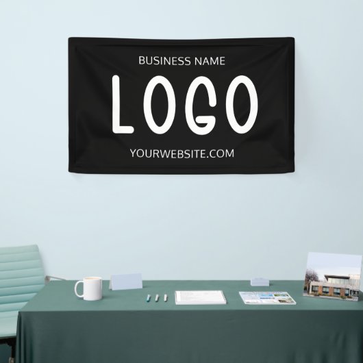 Chique Zwart & Wit Moderne Grote Rechthoekige Logo Spandoek (Beurs)