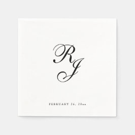 Chique zwart-wit monogram bruiloft servetten
