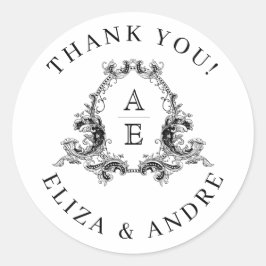 Chique, zwart-wit Monogram Crest Ronde Sticker