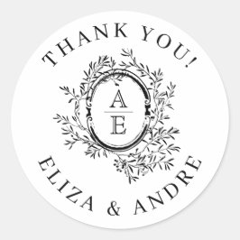 Chique, zwart-wit Monogram Crest Ronde Sticker