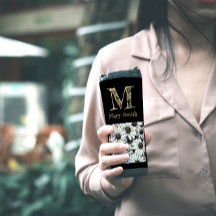 Chique zwart-wit monogram florale minimalist