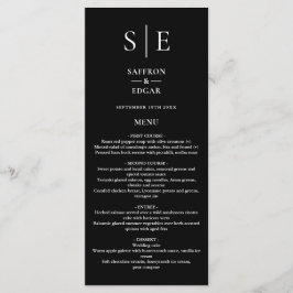 Chique zwart-wit monogram trouwdiner menu