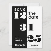 Chique Zwart & Wit Nieuwjaarsavond Bruiloft Save The Date (Voorkant)