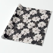 Chique zwart-wit poinsettia cadeaupapier (Uitgerold)