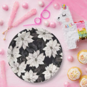 Chique zwart-wit poinsettia papieren bordje (Feest)