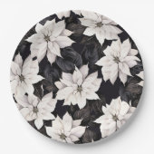 Chique zwart-wit poinsettia papieren bordje (Voorkant)