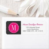 Chique Zwart Wit Polka Dots Hot Roze Gepersonalise Etiket (Insitu)