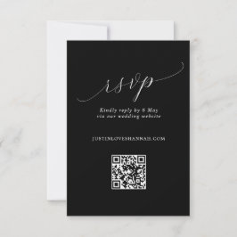 Chique Zwart & Wit Romantisch Script Huwelijk QR C RSVP Kaartje