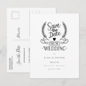Chique zwart-wit script save the date aankondigingskaart (Voorkant / Achterkant)