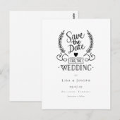 Chique zwart-wit script save the date briefkaart (Voorkant / Achterkant)