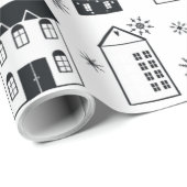 Chique Zwart-wit Sneeuwvlokken Huizen Vakantie Cadeaupapier (Rol Hoek)