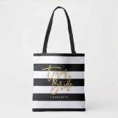Chique zwart-wit strepen faux goud team bruid tote bag (Voorkant)