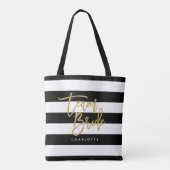 Chique zwart-wit strepen faux goud team bruid tote bag (Achterkant)