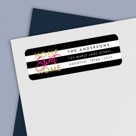 Chique Zwart & Wit Strepen Goud Home Sweet Home Etiket