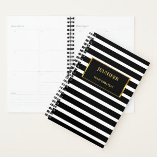 Chique zwart & wit strepen goud stijlvol elegant planner
