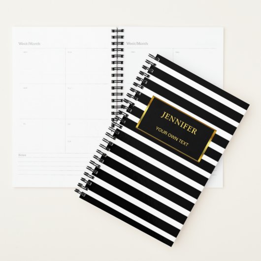 Chique zwart & wit strepen goud stijlvol elegant planner (Display)