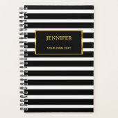 Chique zwart & wit strepen goud stijlvol elegant planner (Voorkant)