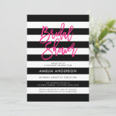 Chique zwart-wit strepen roze Vrijgezellenfeest Kaart (Staand voorkant)