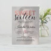 Chique zwart wit strepen roze zoet 16 foto kaart (Staand voorkant)