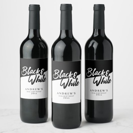 Chique zwart-wit thema feest wijn etiket (Flessen)