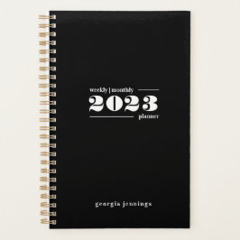 Chique Zwart Wit Typografie Wekelijks Maandelijks  Planner