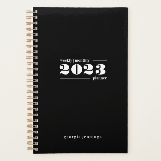 Chique Zwart Wit Typografie Wekelijks Maandelijks  Planner (Voorkant)