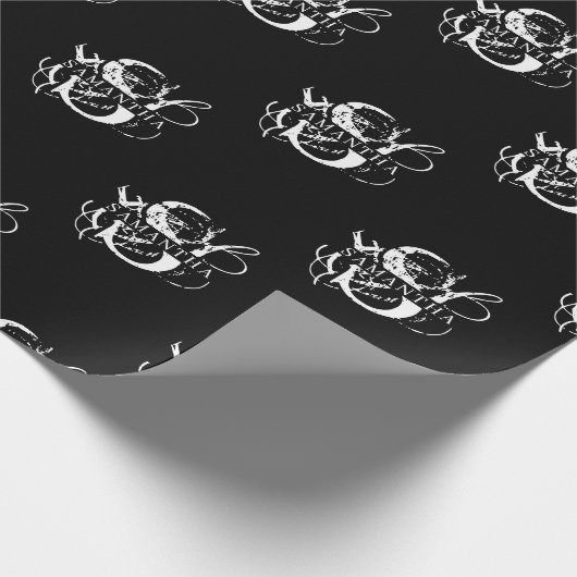 Chique Zwart & Wit Verdrietig Script Monogram Cadeaupapier (Hoek)
