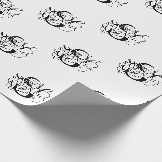 Chique Zwart & Wit Verdrietig Script Monogram Cadeaupapier (Hoek)
