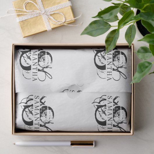 Chique Zwart & Wit Verdrietig Script Monogram Tissuepapier (Geschenk)