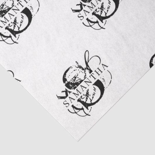 Chique Zwart & Wit Verdrietig Script Monogram Tissuepapier (Detail)