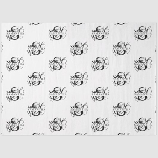 Chique Zwart & Wit Verdrietig Script Monogram Tissuepapier (Voorkant)