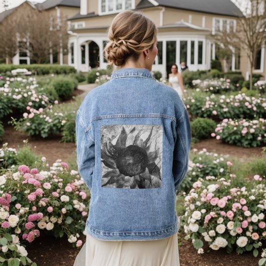 Chique zwart-wit Waterverf bloemenschilderij Denim Jacket (Huwelijk Achterkant)