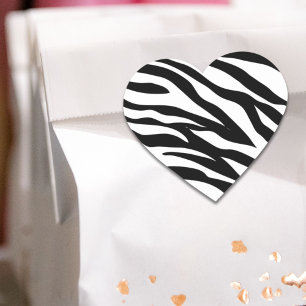Chique zwart wit zebraprint safari verjaardagsfees hart sticker