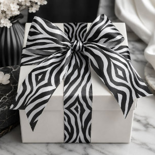 Chique zwart-wit zebraprint safari verjaardagsfees satijnen lint