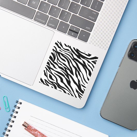 Chique zwart wit zebraprint safari verjaardagsfees sticker (Laptop met iPhone)