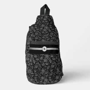 Chique zwart-witte bloem gepersonaliseerd sling bag
