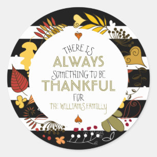 Chique zwart & witte strepen Thanksgiving krans Ronde Sticker