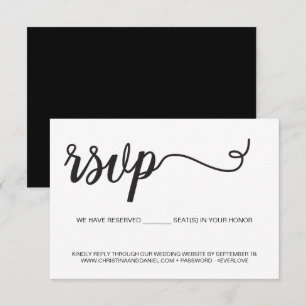 Chique zwart witte trouwwebsite plaatsen gereserve RSVP kaartje