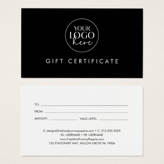 Chique Zwart Zakelijk Logo Cadeaubon Visitekaartje (Voorkant /achterkant)