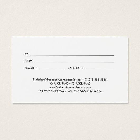 Chique Zwart Zakelijk Logo Cadeaubon Visitekaartje (Achterkant)