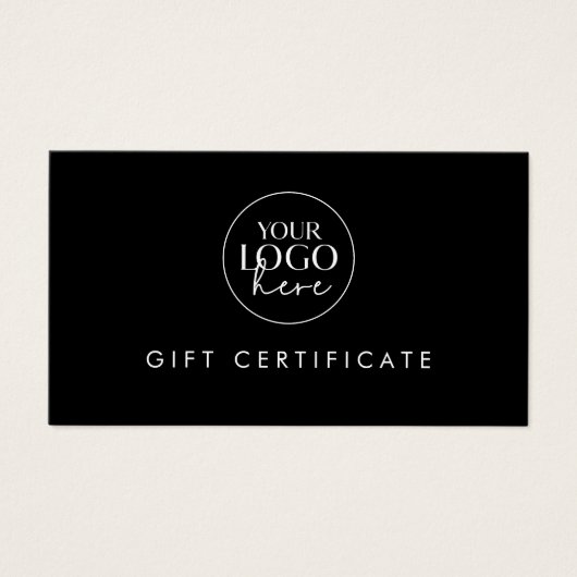 Chique Zwart Zakelijk Logo Cadeaubon Visitekaartje (Voorkant)