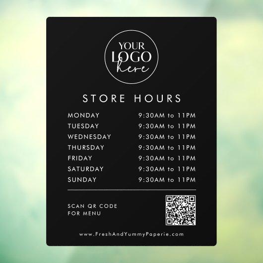 Chique Zwart Zakelijk Logo QR Code Store Uren Raamsticker (Vel 3)