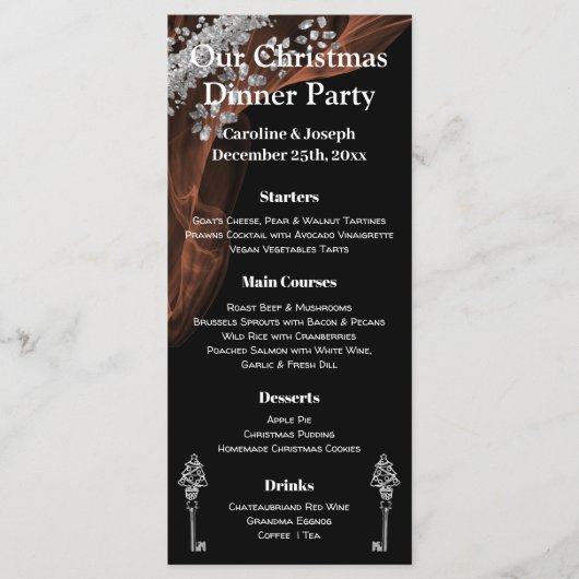 Chique Zwart & Zilver Kerstmenu met Kerstboom Menu (Voorkant)